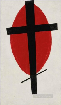 monochrome black white Painting - MYSTIC SUPREMATISM BLACK CROSS ON RED OVAL Kazimir Malevich